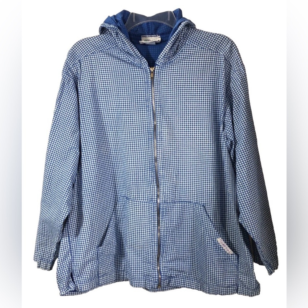 Vintage Fresh Produce Blue Check Full Zip Hoodie Jacket Adult Size L
